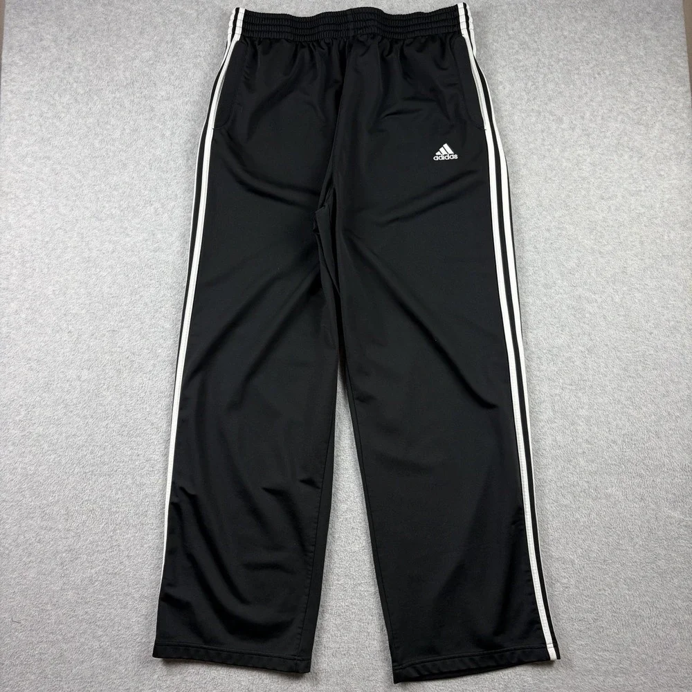 Vintage Adidas Sweatpants Mens XL Black Striped Baggy Flowy Wide Leg Y2K